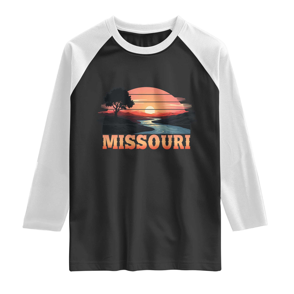 Vintage Missouri Outdoors Raglan Shirt Midwest Nature Landscape TS12 Black White Print Your Wear