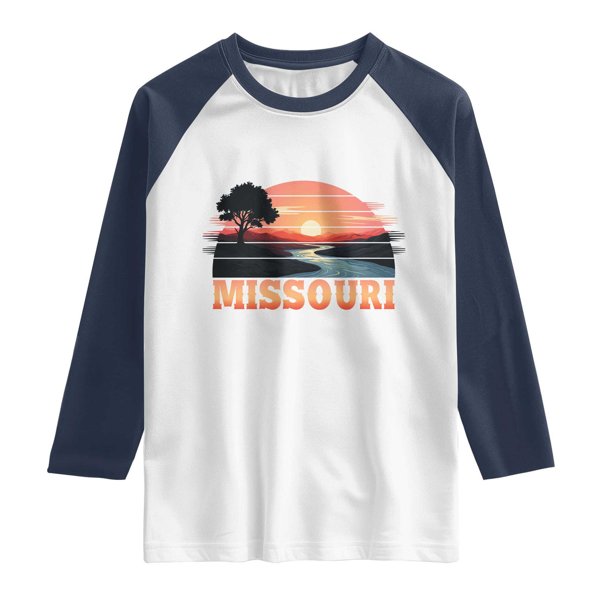 Vintage Missouri Outdoors Raglan Shirt Midwest Nature Landscape TS12 White Navy Print Your Wear