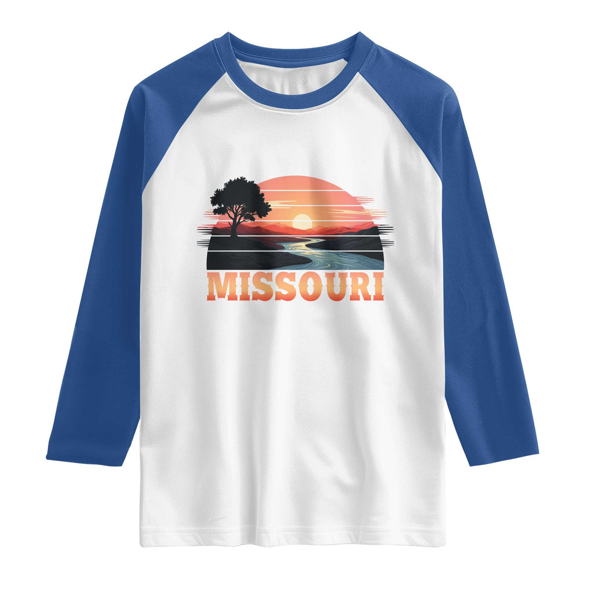 Vintage Missouri Outdoors Raglan Shirt Midwest Nature Landscape TS12 White Royal Print Your Wear