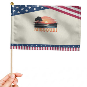 Vintage Missouri Outdoors Patriotic Handheld Flag Midwest Nature Landscape TS12 Modern 8.2" × 5.5" Beige Blue Print Your Wear