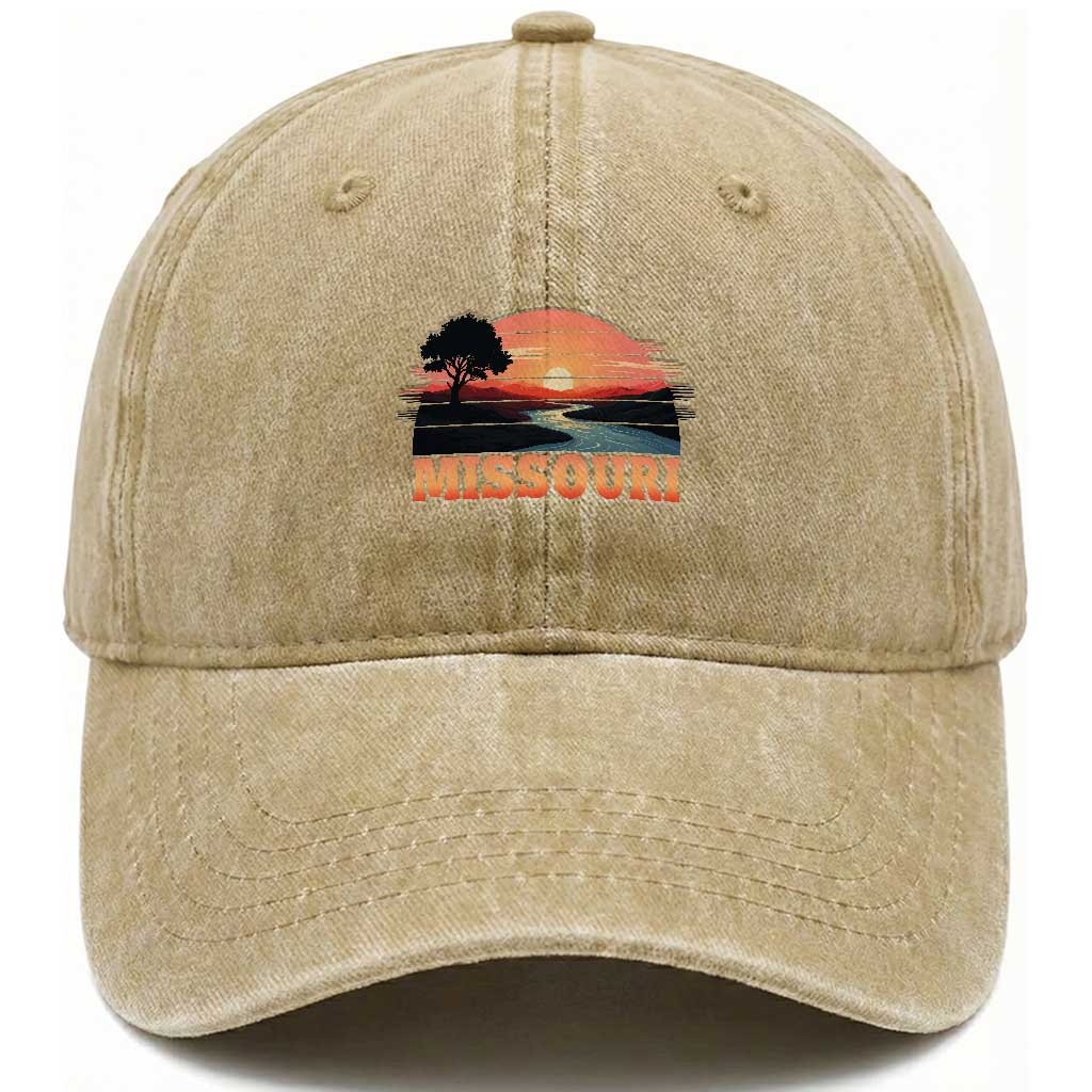 Vintage Missouri Outdoors Washed Cotton Baseball Cap Midwest Nature Landscape TS12 Print Your Wear