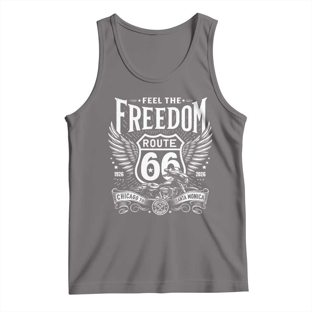 Feel The Freedom Route Highway 66 Tank Top 100th Anniversary Biker Road Trip Graphic TS12 Deep Heather Print Your Wear
