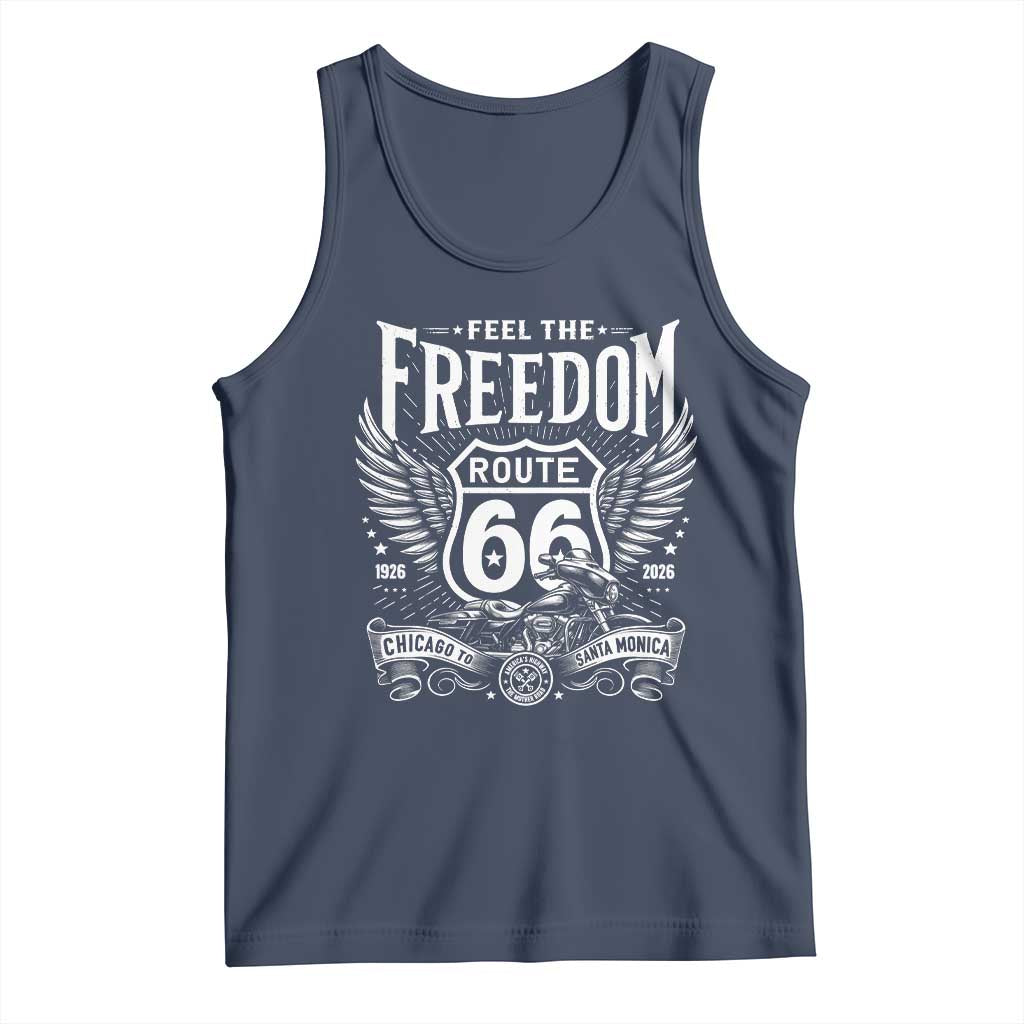 Feel The Freedom Route Highway 66 Tank Top 100th Anniversary Biker Road Trip Graphic TS12 Navy Print Your Wear