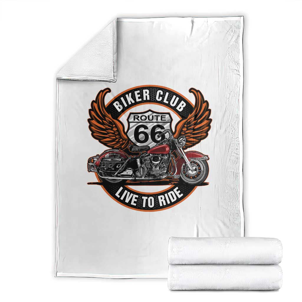 Vintage Route Highway 66 Biker Club Throw Blanket Live To Ride Motorcycle Graphic TS12 White Print Your Wear