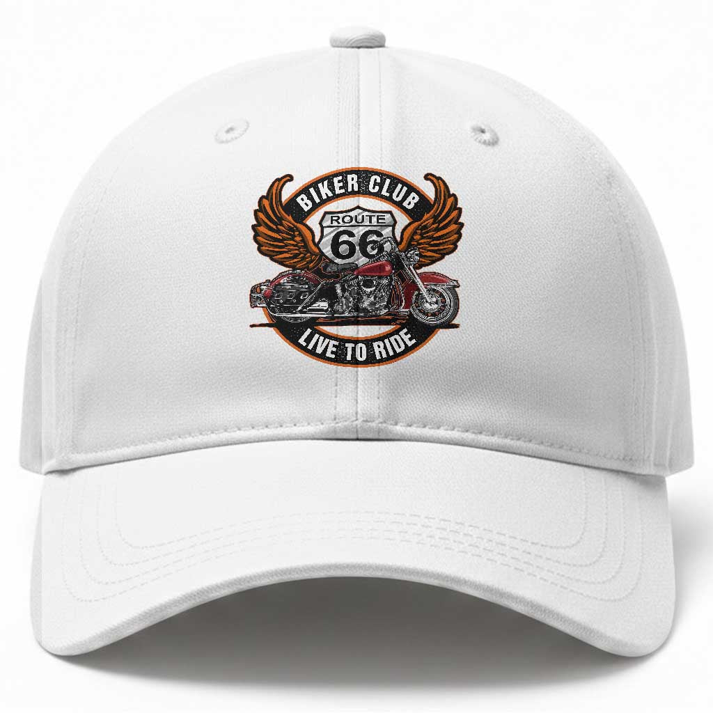Vintage Route Highway 66 Biker Club Baseball Cap Live To Ride Motorcycle Graphic TS12 Print Your Wear