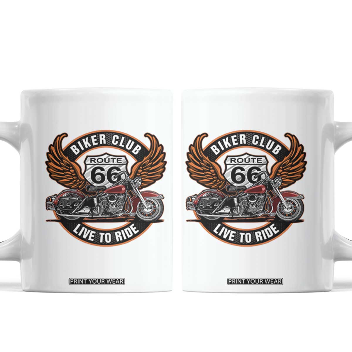Vintage Route Highway 66 Biker Club Coffee Mug Live To Ride Motorcycle Graphic TS12 White Print Your Wear