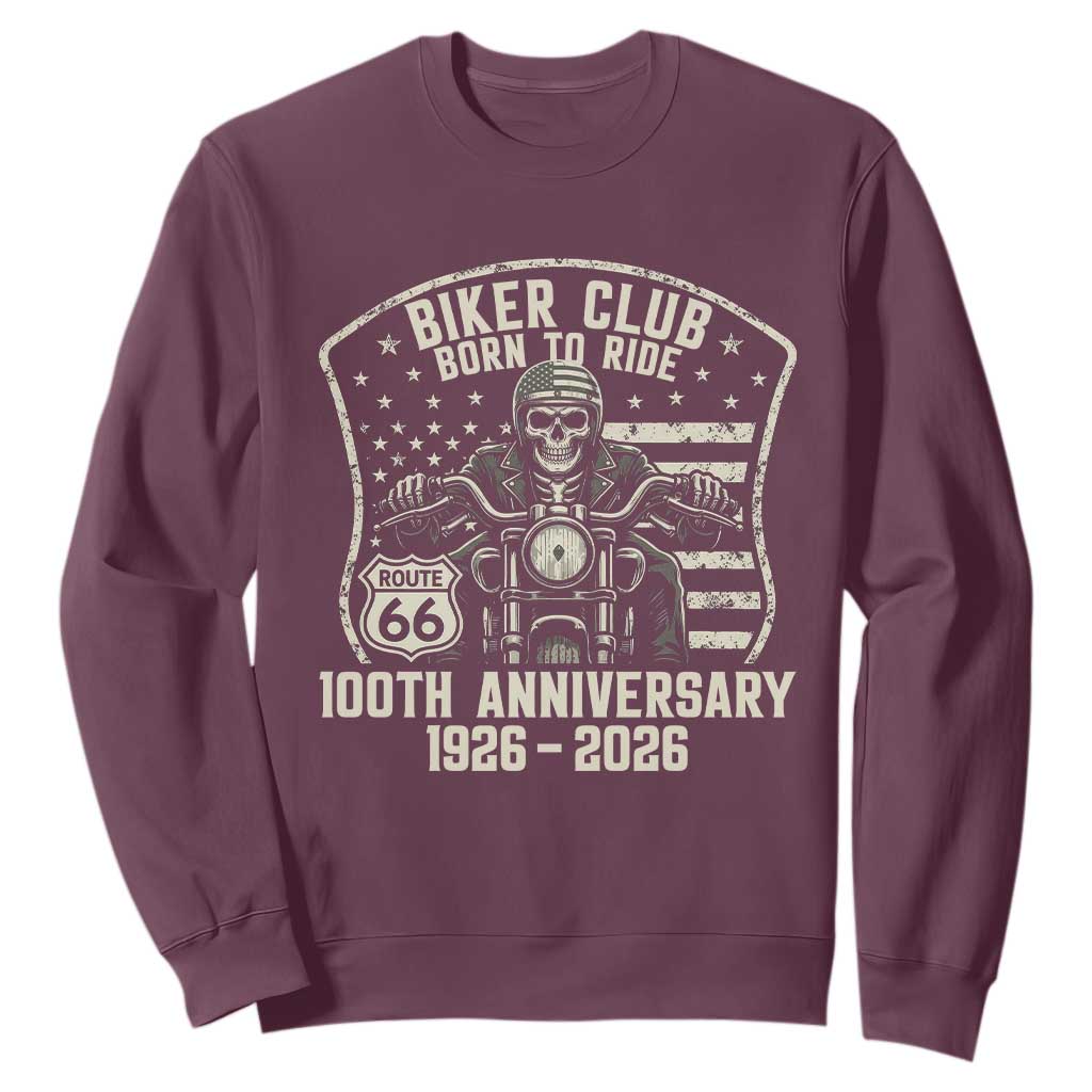 Vintage Biker Club Born To Ride Sweatshirt 100th Anniversary Mother Road TS12 Maroon Print Your Wear