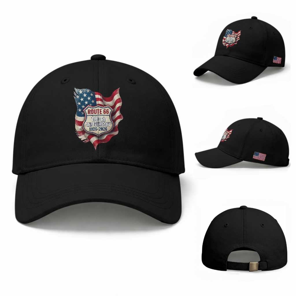 Route Highway 66 Centennial Baseball Cap Vintage American Flag Patriotic Gift TS12 Baseball Cap Universal Fit Black Print Your Wear