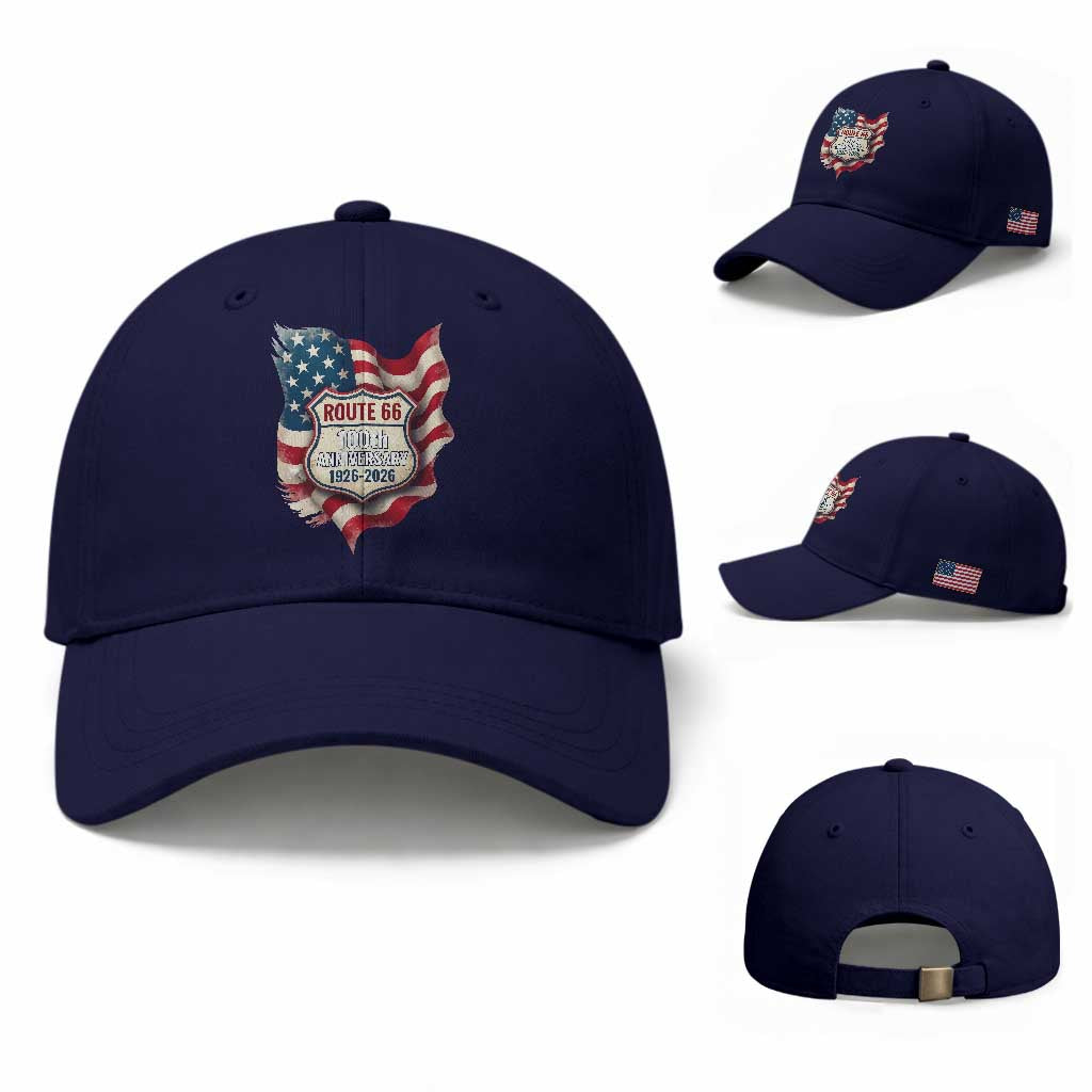 Route Highway 66 Centennial Baseball Cap Vintage American Flag Patriotic Gift TS12 Baseball Cap Universal Fit Dark Blue Print Your Wear