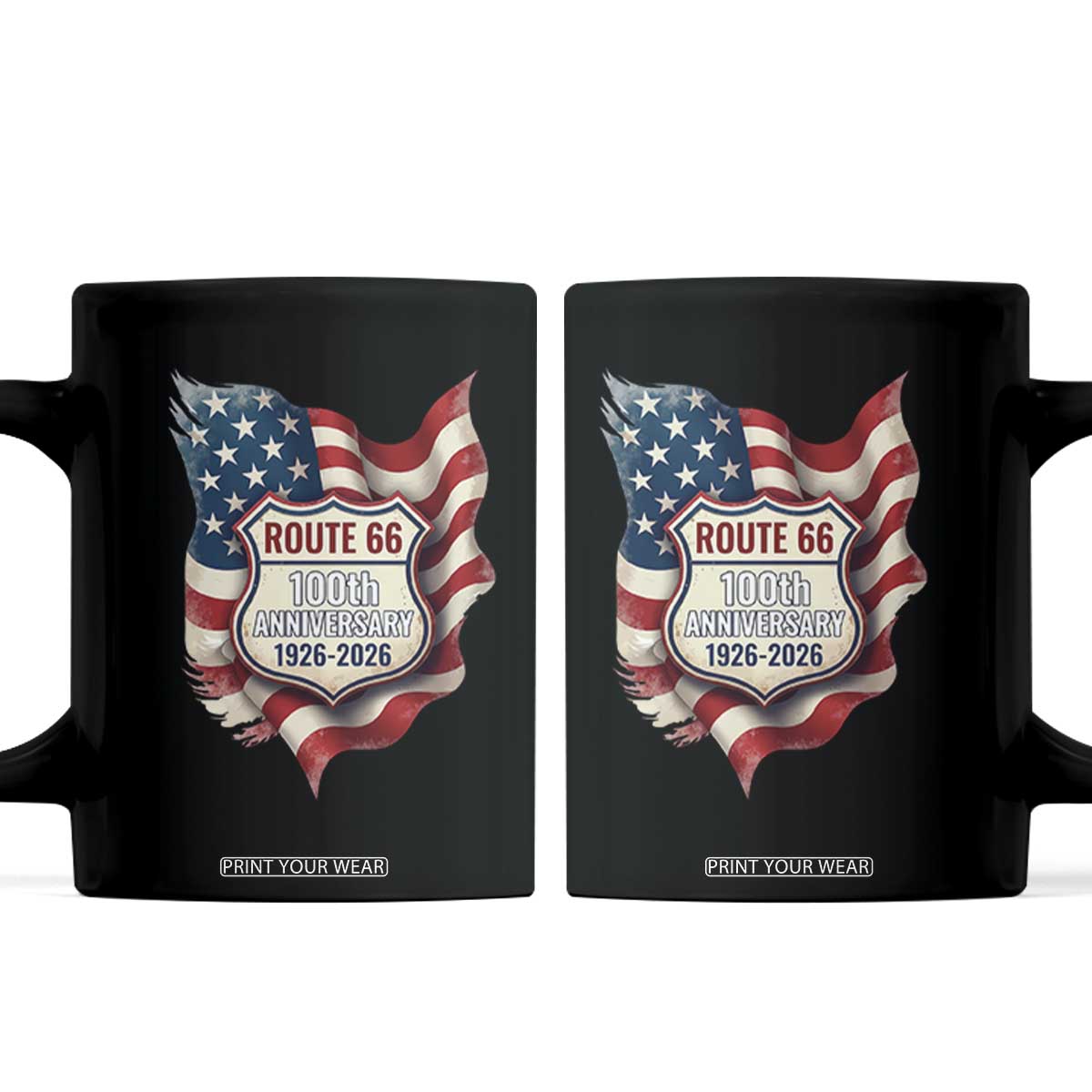 Route Highway 66 Centennial Coffee Mug Vintage American Flag Patriotic Gift TS12 Black Print Your Wear