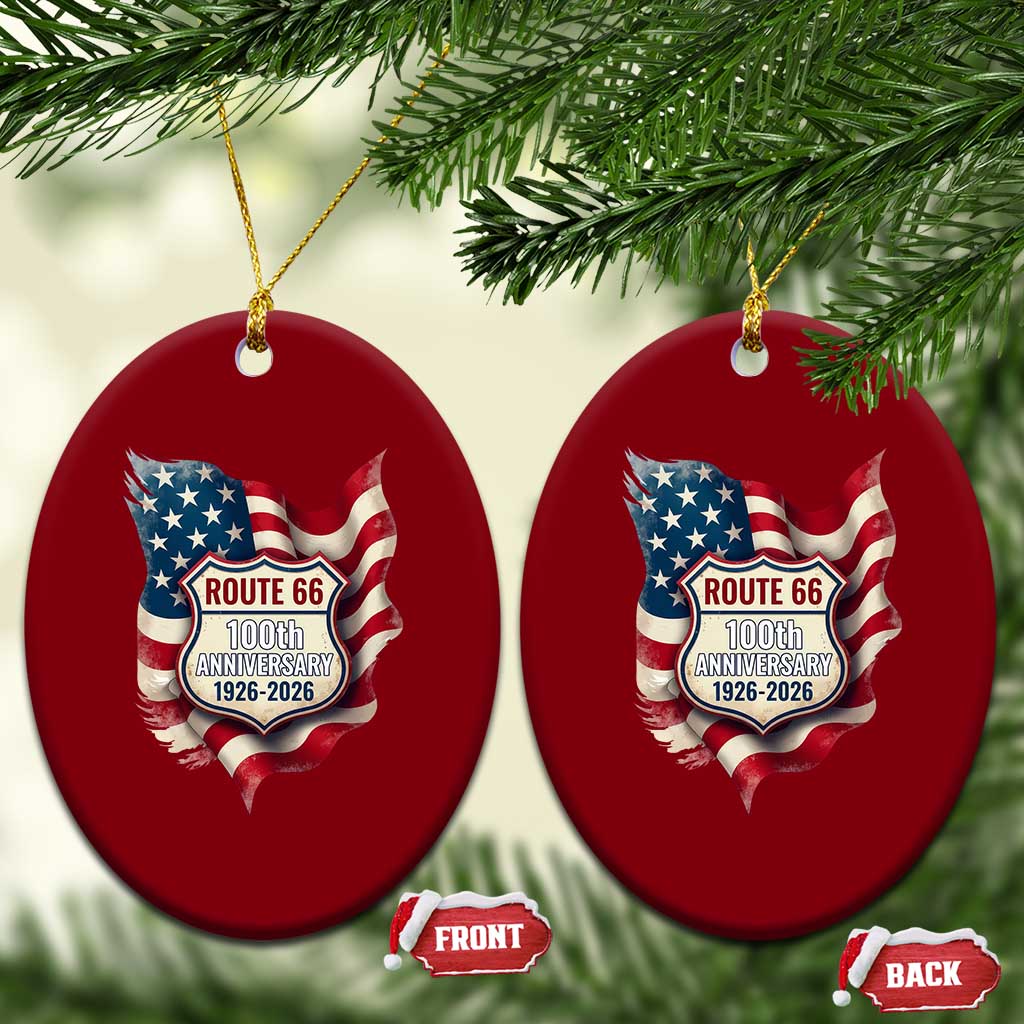 Route Highway 66 Centennial Ceramic Ornament Vintage American Flag Patriotic Gift TS12 Print Your Wear