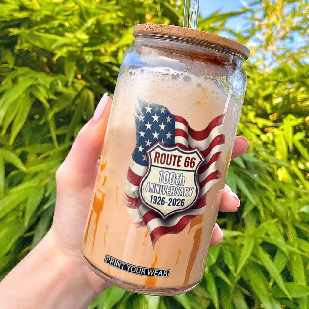 Route Highway 66 Centennial Glass Can Vintage American Flag Patriotic Gift TS12 Black Print Your Wear