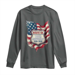 Route Highway 66 Centennial Long Sleeve Shirt Vintage American Flag Patriotic Gift TS12 Dark Heather Print Your Wear