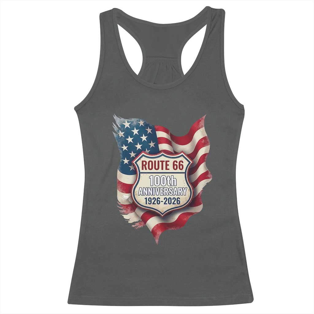 Route Highway 66 Centennial Racerback Tank Top Vintage American Flag Patriotic Gift TS12 Dark Heather Print Your Wear