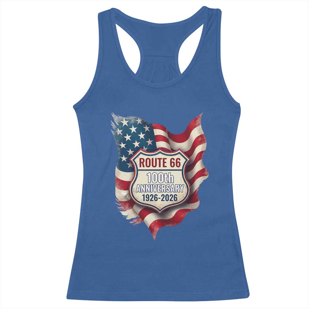 Route Highway 66 Centennial Racerback Tank Top Vintage American Flag Patriotic Gift TS12 Royal Blue Print Your Wear