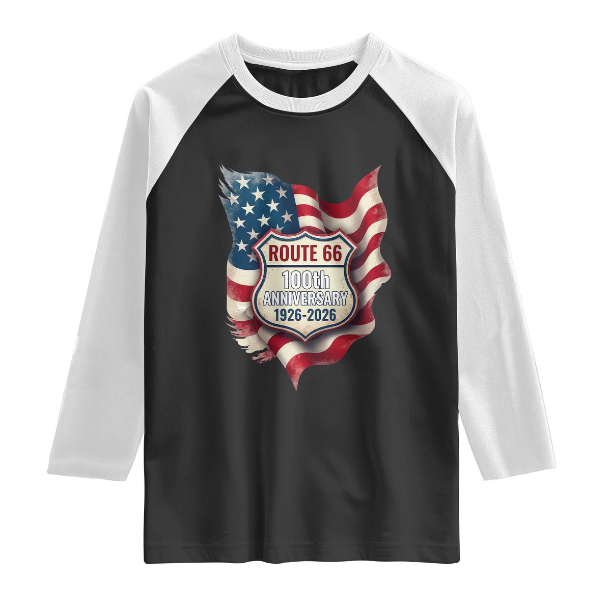 Route Highway 66 Centennial Raglan Shirt Vintage American Flag Patriotic Gift TS12 Black White Print Your Wear