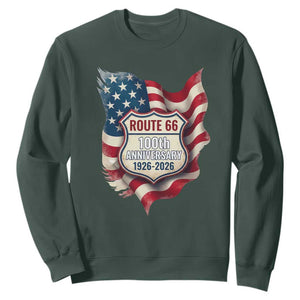 Route Highway 66 Centennial Sweatshirt Vintage American Flag Patriotic Gift TS12 Dark Forest Green Print Your Wear