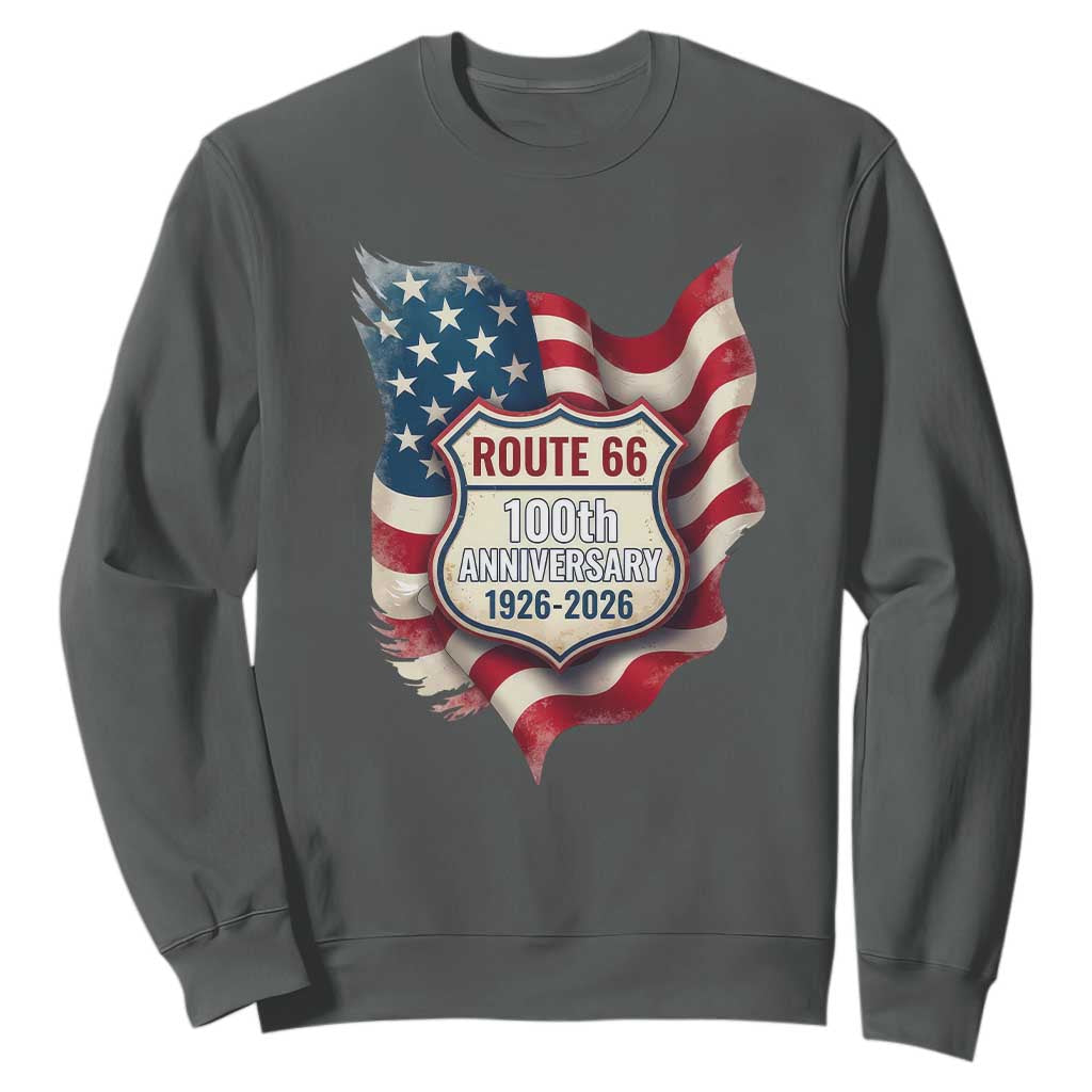 Route Highway 66 Centennial Sweatshirt Vintage American Flag Patriotic Gift TS12 Dark Heather Print Your Wear