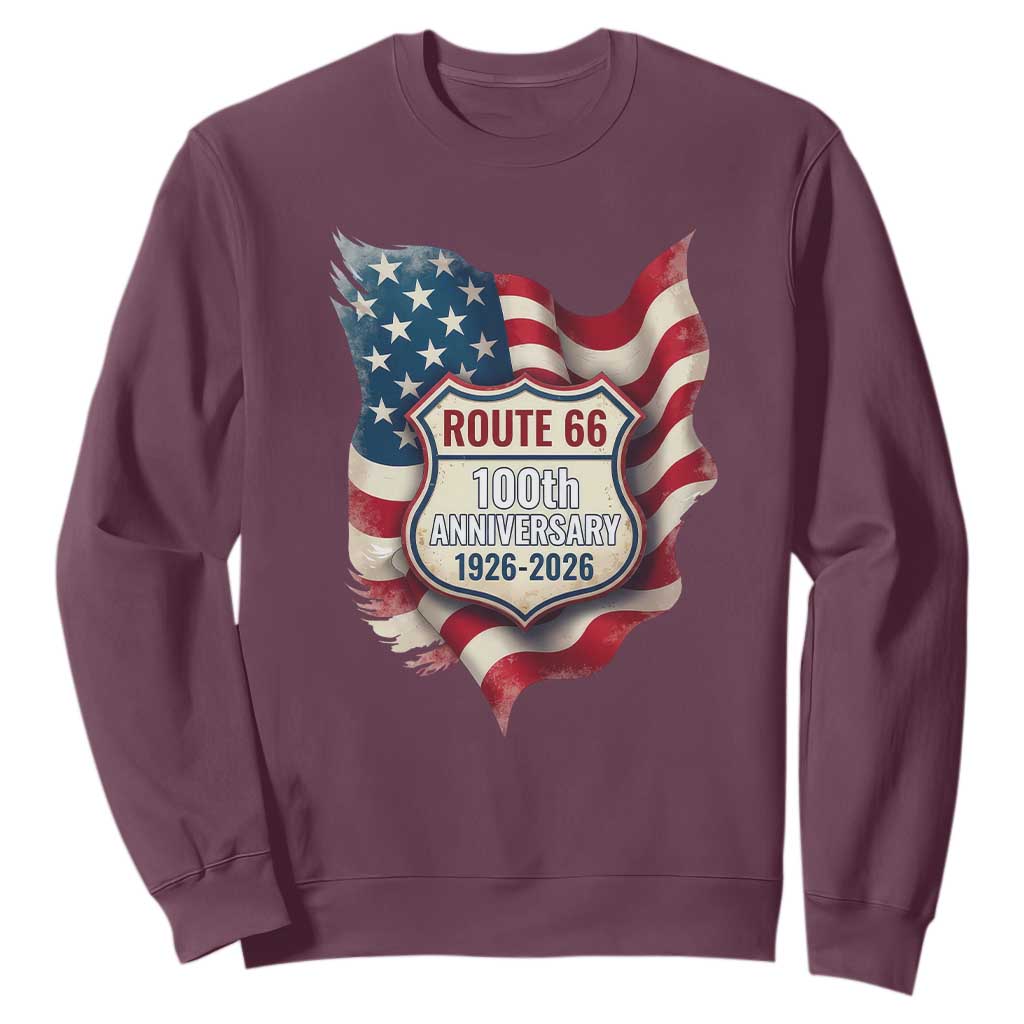 Route Highway 66 Centennial Sweatshirt Vintage American Flag Patriotic Gift TS12 Maroon Print Your Wear