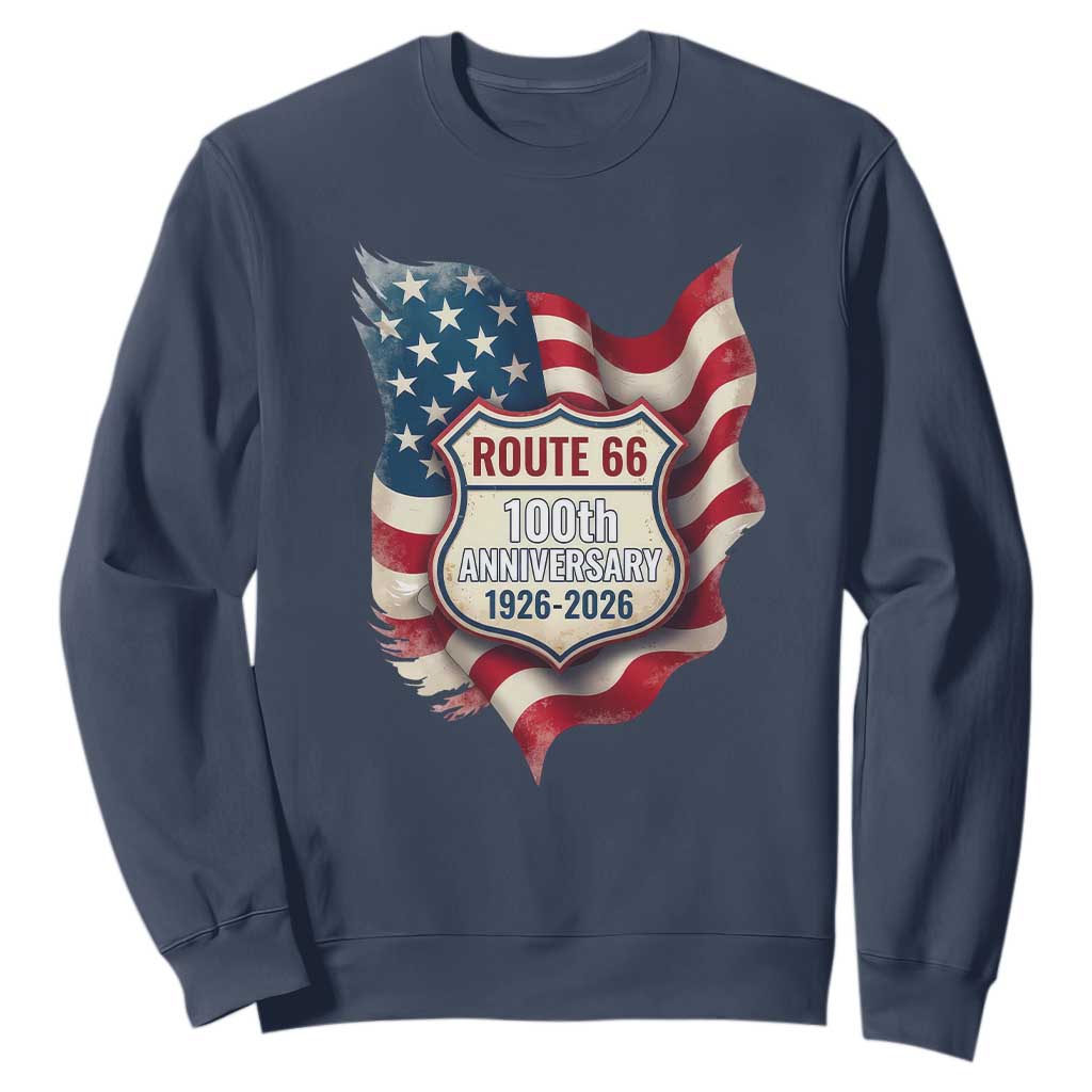 Route Highway 66 Centennial Sweatshirt Vintage American Flag Patriotic Gift TS12 Navy Print Your Wear
