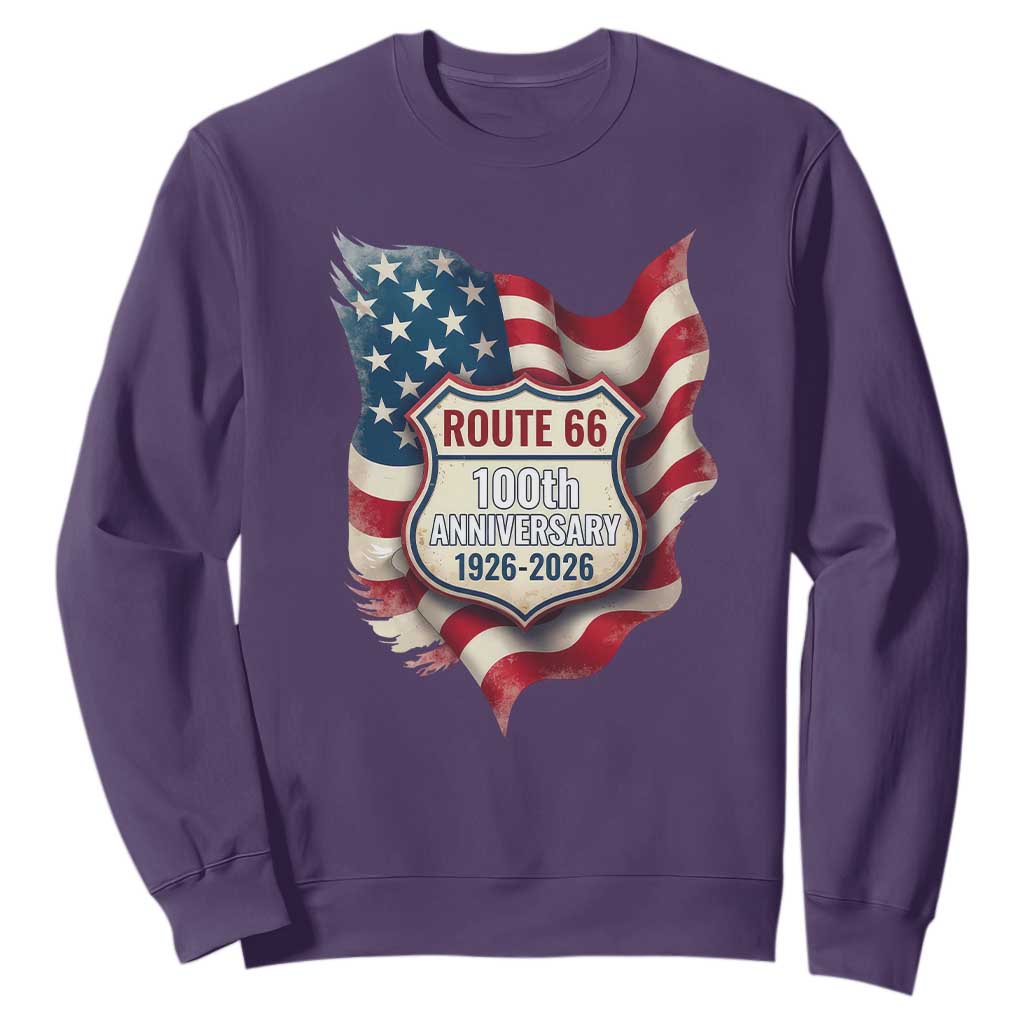 Route Highway 66 Centennial Sweatshirt Vintage American Flag Patriotic Gift TS12 Purple Print Your Wear