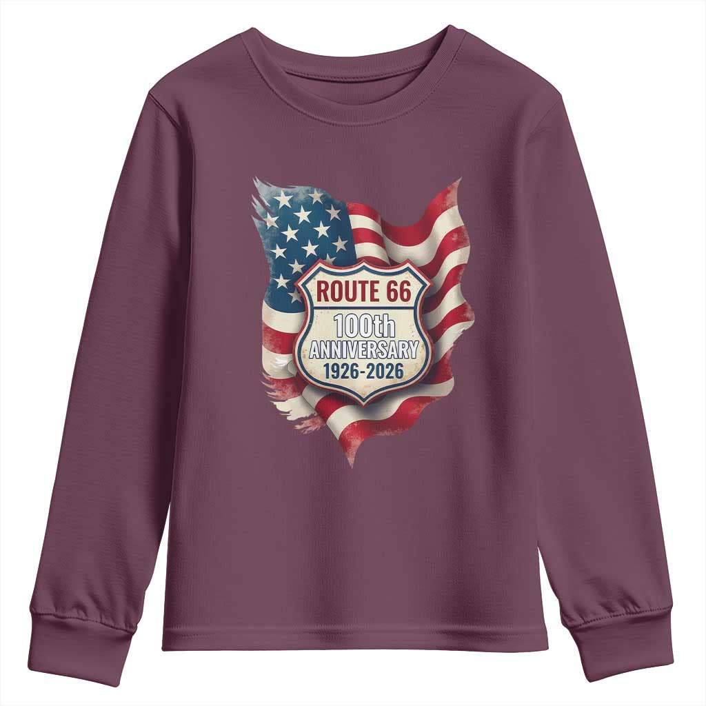 Route Highway 66 Centennial Youth Sweatshirt Vintage American Flag Patriotic Gift TS12 Maroon Print Your Wear