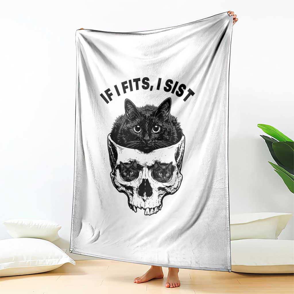 If I Fits I Sits Black Cat Skull Throw Blanket Gothic Dark Humor Gift TS12 Print Your Wear