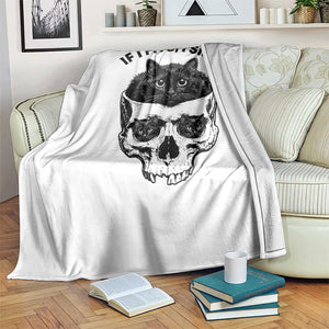If I Fits I Sits Black Cat Skull Throw Blanket Gothic Dark Humor Gift TS12 Print Your Wear