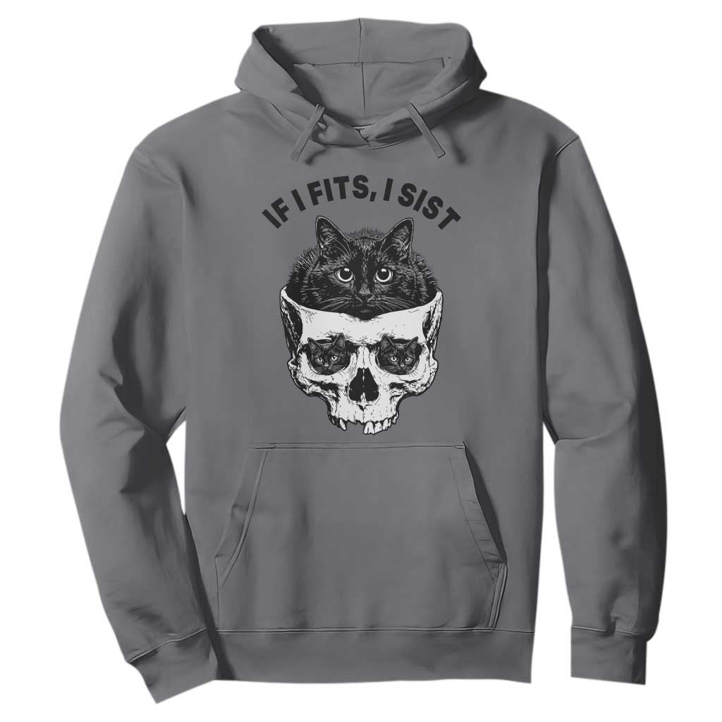 If I Fits I Sits Black Cat Skull Hoodie Gothic Dark Humor Gift TS12 Charcoal Print Your Wear