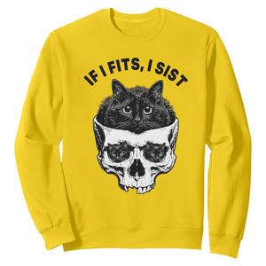 If I Fits I Sits Black Cat Skull Sweatshirt Gothic Dark Humor Gift TS12 Daisy Print Your Wear