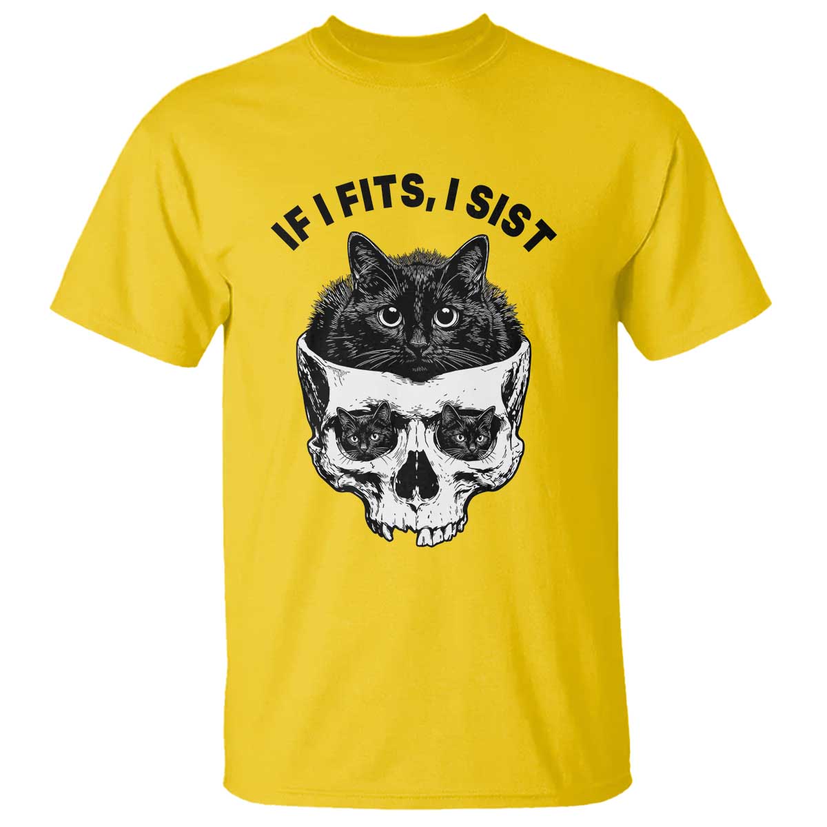 If I Fits I Sits Black Cat Skull T Shirt Gothic Dark Humor Gift TS12 Daisy Print Your Wear
