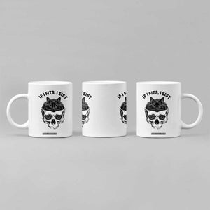 If I Fits I Sits Black Cat Skull Coffee Mug Gothic Dark Humor Gift TS12 Print Your Wear
