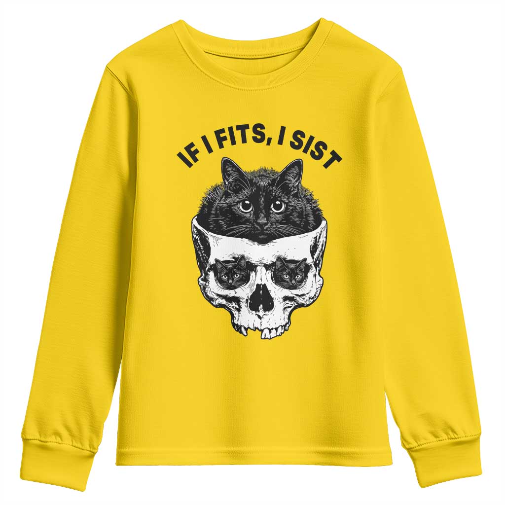 If I Fits I Sits Black Cat Skull Youth Sweatshirt Gothic Dark Humor Gift TS12 Daisy Print Your Wear