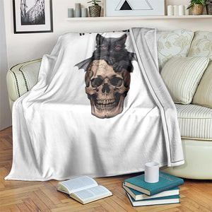 Gothic Cat Skull Graphic Throw Blanket If I Fits I Sits Creepy Cute Gift TS12 Print Your Wear