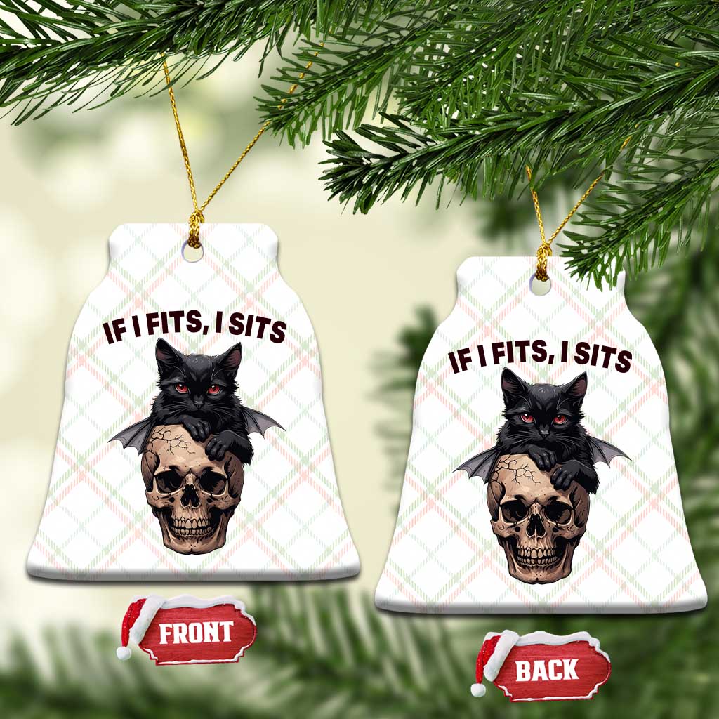 Gothic Cat Skull Graphic Ceramic Ornament If I Fits I Sits Creepy Cute Gift TS12 Print Your Wear