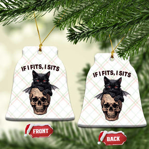 Gothic Cat Skull Graphic Ceramic Ornament If I Fits I Sits Creepy Cute Gift TS12 Print Your Wear