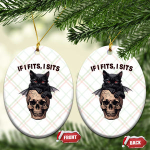 Gothic Cat Skull Graphic Ceramic Ornament If I Fits I Sits Creepy Cute Gift TS12 Print Your Wear