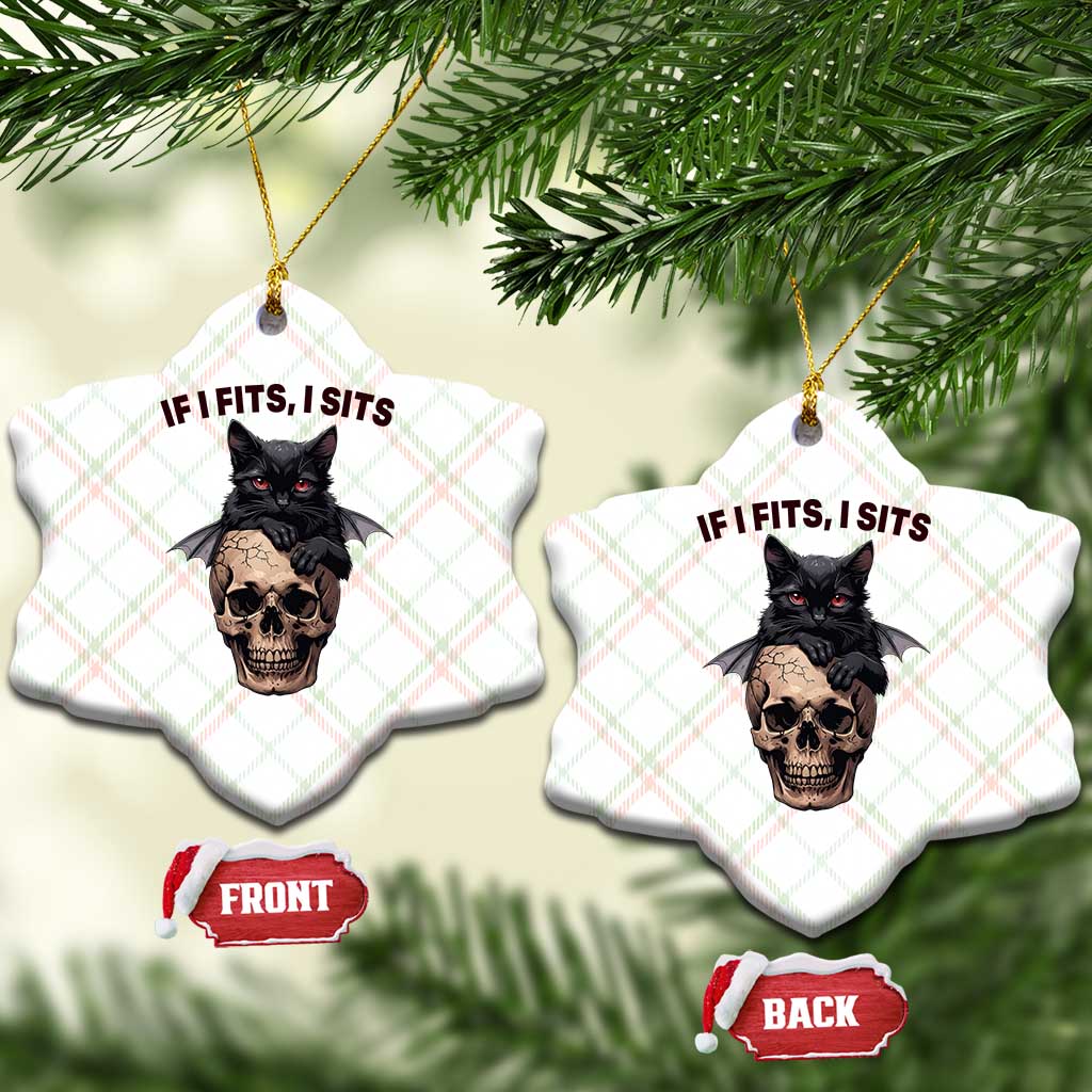 Gothic Cat Skull Graphic Ceramic Ornament If I Fits I Sits Creepy Cute Gift TS12 Print Your Wear