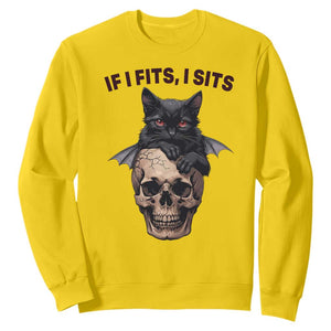Gothic Cat Skull Graphic Sweatshirt If I Fits I Sits Creepy Cute Gift TS12 Daisy Print Your Wear
