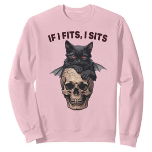 Gothic Cat Skull Graphic Sweatshirt If I Fits I Sits Creepy Cute Gift TS12 Light Pink Print Your Wear