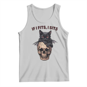 Gothic Cat Skull Graphic Tank Top If I Fits I Sits Creepy Cute Gift TS12 Ash Print Your Wear