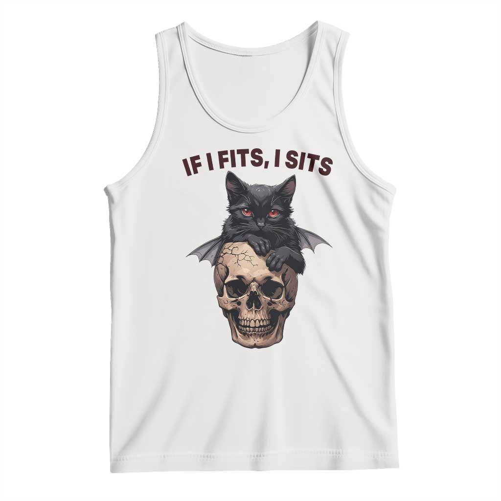 Gothic Cat Skull Graphic Tank Top If I Fits I Sits Creepy Cute Gift TS12 White Print Your Wear