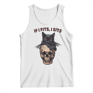 Gothic Cat Skull Graphic Tank Top If I Fits I Sits Creepy Cute Gift TS12 White Print Your Wear