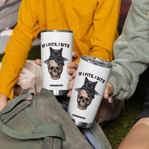 Gothic Cat Skull Graphic Tumbler Cup If I Fits I Sits Creepy Cute Gift TS12 Print Your Wear