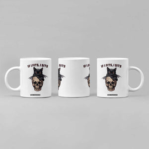 Gothic Cat Skull Graphic Coffee Mug If I Fits I Sits Creepy Cute Gift TS12 Print Your Wear