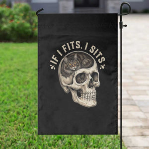 Funny Gothic Black Cat Skull Garden Flag If I Fits I Sits TS12 Print Your Wear