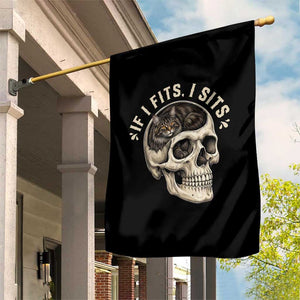 Funny Gothic Black Cat Skull Garden Flag If I Fits I Sits TS12 Print Your Wear