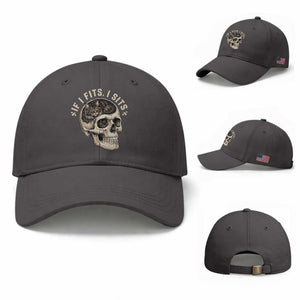 Funny Gothic Black Cat Skull Baseball Cap If I Fits I Sits TS12 Baseball Cap Universal Fit Dark Gray Print Your Wear