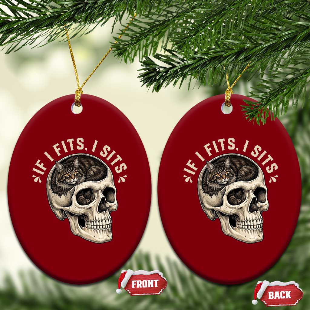 Funny Gothic Black Cat Skull Ceramic Ornament If I Fits I Sits TS12 Print Your Wear