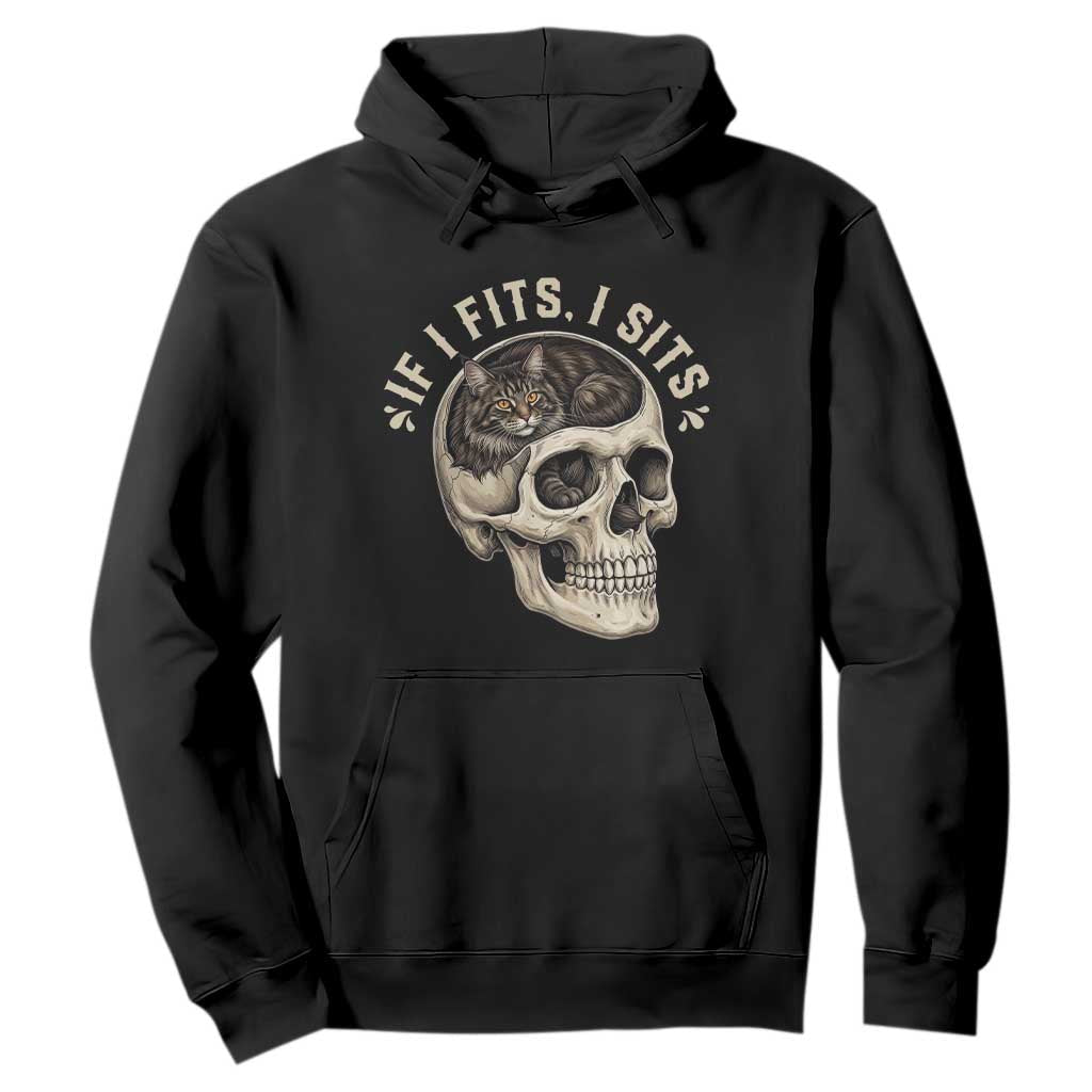 Funny Gothic Black Cat Skull Hoodie If I Fits I Sits TS12 Black Print Your Wear